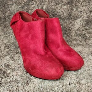 Womens High Heel Shoes Size 6.5M Red Suede 4" Pumps Impo Side Zip